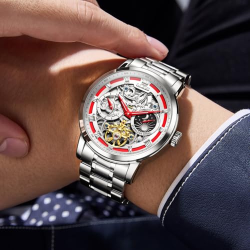 Image of OLEVS Automatic Women Watches Diamond Tourbillon Dress Wrist Watches Moon Phase Waterproof Luminous