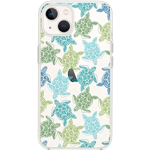 Blingy's for iPhone 13 Case (6.1 inch), Fun Turtle Pattern Cool Ocean Fish Beach Design Transparent Soft TPU Protective Clear Case Compatible for iPhone 13 6.1" (Green Turtles) Cover