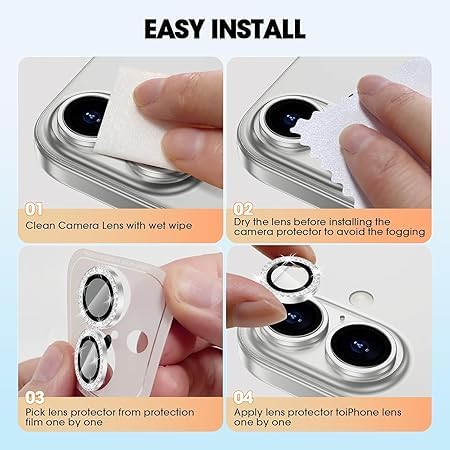 Image of for iPhone 16 /16 Plus Camera Lens Protector Bling Individual Metal Diamond Ring 9H Hardness Scratchproof Protector, Stylish Phone Accessories, Case Friendly (Silver Diamond)