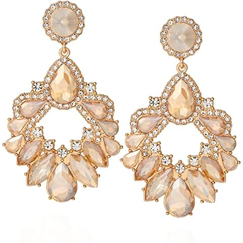 VANGETIMI Champagne Fashion Rhinestone Statement Drop Dangle Earrings Large Colorful Crystal Chandelier Earrings for Women Bridal Wedding Party Prom Cover