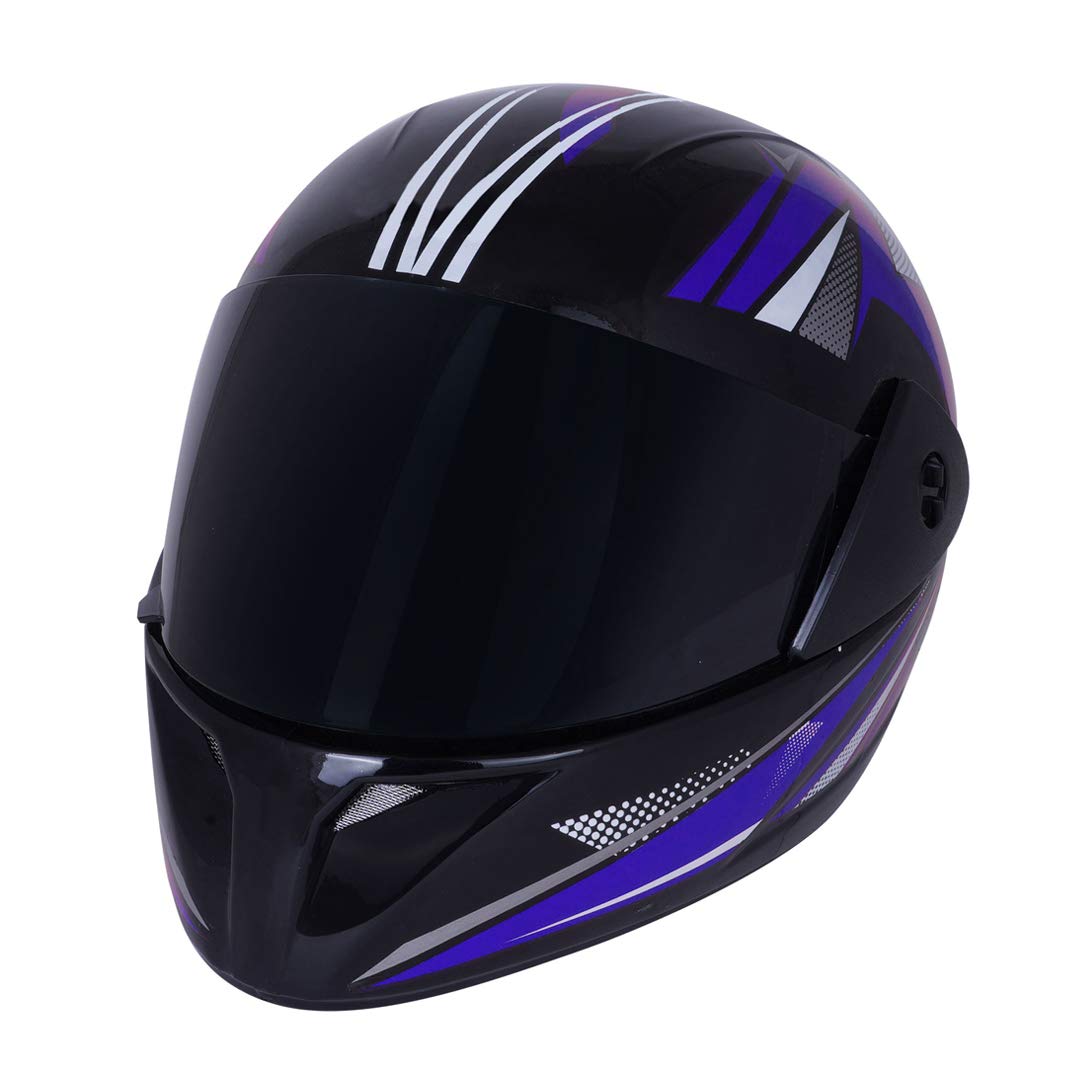 Sage Square ABS ISI Certified Tinted Visor High Standard Safety Enhanced Design Extra Comfort Plus Full Face Graphic Helmet (Black Glossy, Blue, Size: Large)-image-41