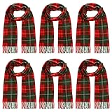 ramede 6 Pcs Christmas Buffalo Plaid Scarf Faux Cashmere Tartan Scarf Shawls Wraps Soft Large Grid Winter Warm Long Scarf (Red and Green)