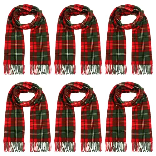 Ramede 6 Pcs Christmas Buffalo Plaid Scarf Faux Cashmere Tartan Scarf Shawls Wraps Soft Large Grid Winter Warm Long Scarf