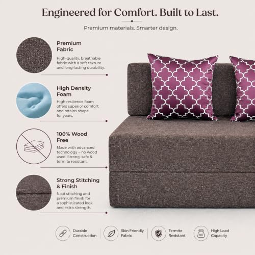 Image of Three Seater Sofa Cum Bed 5x6 Ft with Soft Foam Cushioning, Comfortable Foldable Sofa Bed for Living Room, Bedroom, Guest Room & Office(Charcoal Brown)