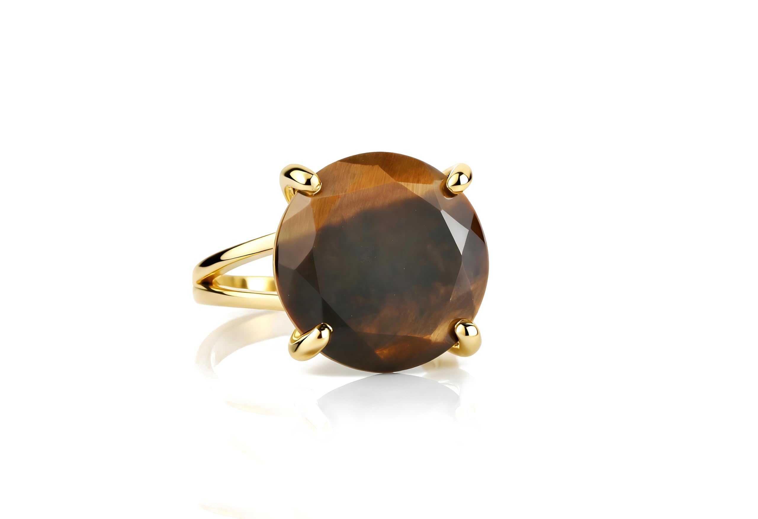 Anillo de Cristal de Ojo de Tigre de 16MM - Anillo de Oro Amarillo - Joyería Bohemia, de Moda, de Regalo - Anillos de Oro Artesanales para Mujer - Elección de Material y Tamaño
