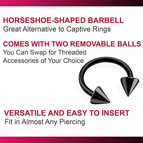 8pcs 16g Horseshoe Ring Circular Barbell Cartilage Hoop Septum Nose Lip Eyebrow Spider Bite Tragus Black Spike Ear Pick Size4