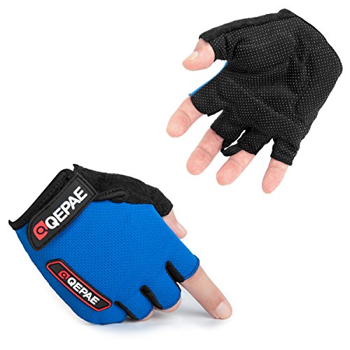 YYGIFT Anti-Rutsch Handschuhe Fahrrad Handschuhe kurz Half Finger atmungsaktiv Full Finger Winter Reithandschuhe mit Gel Pad für Männer und Frauen, blau