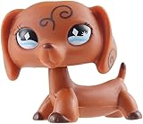 Arkindy Rare Old LPS Toy Brown Black Flower Dachshund Dog Puppy Mini Pet Shop Cute Animal Action Figures Bobble Head Toy Gift for Kids Boy Girl