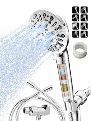 Coenna 8 Spray Mode Handheld Shower Head with Filter High Pressure 4.72" Shower Head Set, and Hard Water Filter Shower Head (Chrome)…