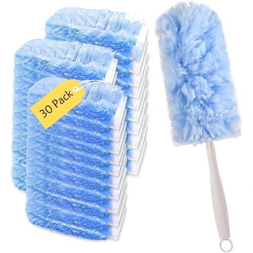 Image of 30P Duster Refills Compatible with S wiffer Dusters, Multi Surface 360 Heavy Duty Duster Refills with 4X Fluffy Fiber, Dust Removal Tools Refill Replacenments Cleaning Dusters with Handle - Blue
