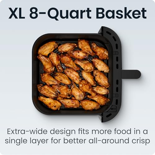 Chefman Crispinator Air Fryer 6-in-1 with 8 Qt capacity, 450°F Max Temp with TurboFry Pro Technology for Fast and Even Results, Viewing Window, Nonstick Ceramic Basket, 10-Pc Liner Starter Pack