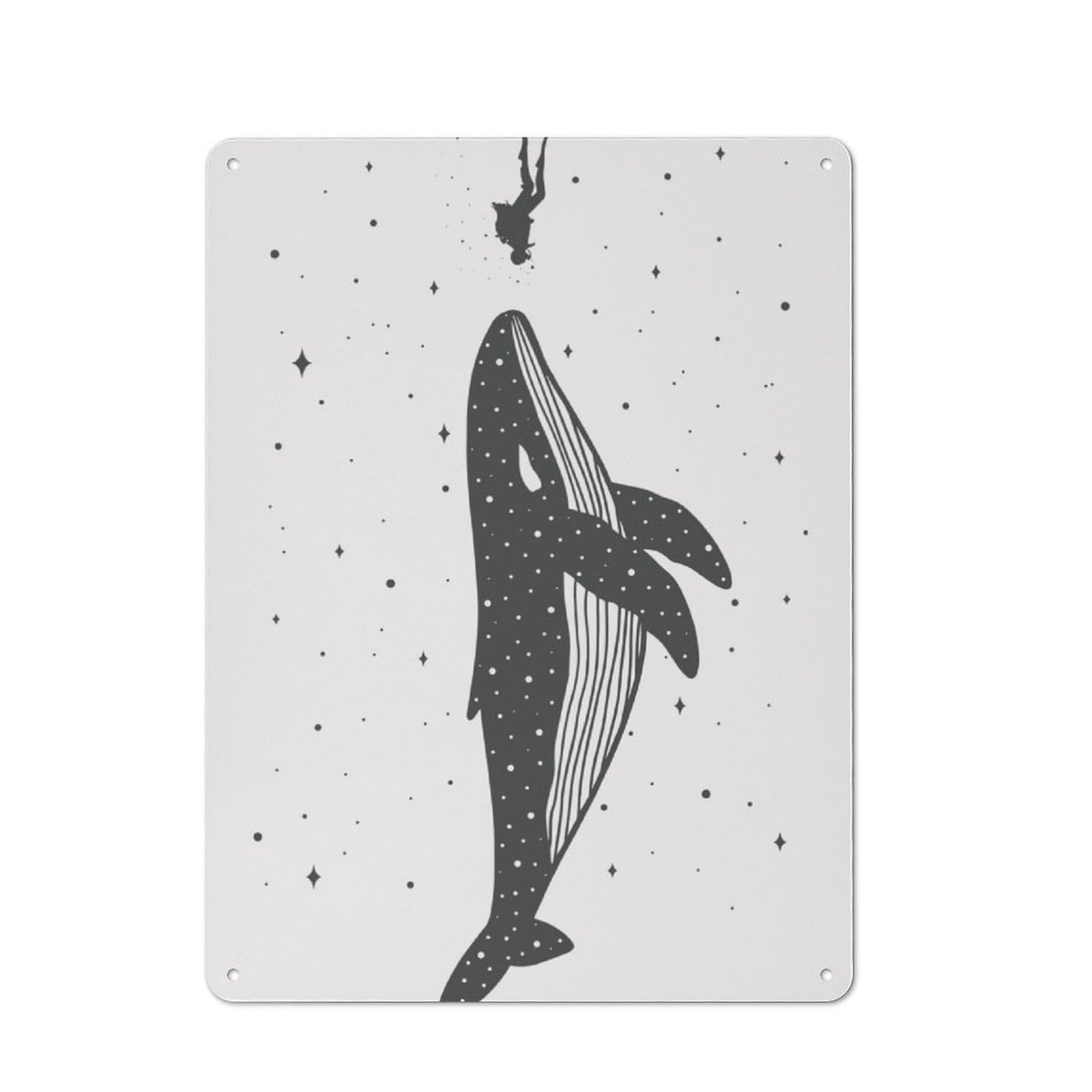 Junmoney Space Whale Rustic Tin Wall Plaque 40X30cm For Guest Room Or Hallway, For Garage, Workshop And Man Cave Decoration