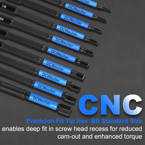 Image of 10-Piece Impact Allen Key Drill Bit Set - 4-Inch Long Hex Bit Set (SAE), Magnetic Head, S2 Alloy Steel, 1 /4'' Hex-Shank, for DIY Furniture Assembly & Car Repairs, by DCWecher