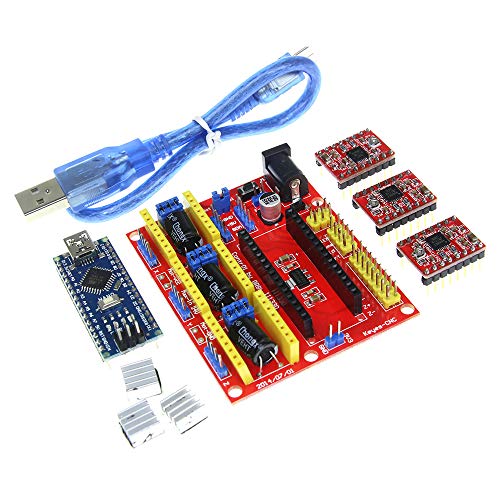 OTNE Kit de placa de expansión para impresora 3D grabado, controlador CNC Shield V4+placa Nano 3.0+controlador A4988 + cable USB