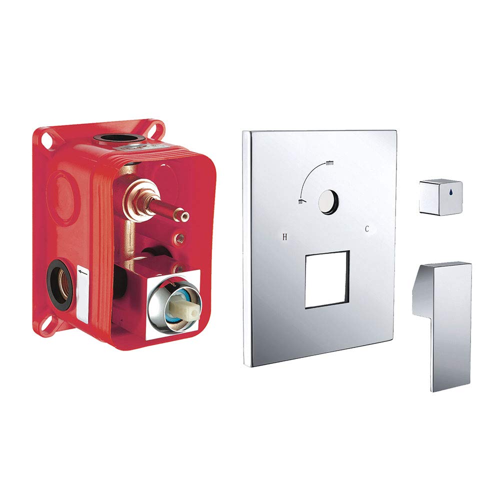 Kibath 466351 Grifo monomando empotrar CAS salida pared. Acabado cuadrado cromo brillo. Incluye soporte con toma agua, flexo PVC plateado, brazo ducha y rociador extraplano, 1