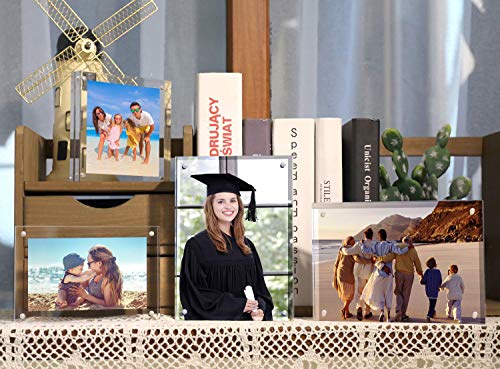 Helplex Acrylic Frame, 2 Pack 5X7 Acrylic Picture Frames, 24Mm Thicker Frameless Clear Frame Double Sided Magnetic Frame, Free Standing Desktop Display Stand Acrylic Frames #TOP3