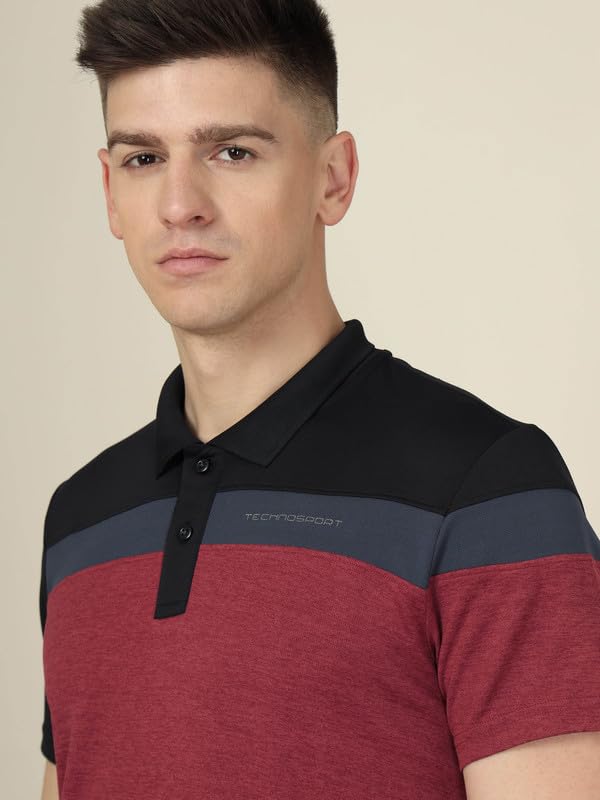 Image of TECHNOSPORT Men's Polo Neck Colorblock Half Sleeve T-Shirt - (MTP741 PRNT)