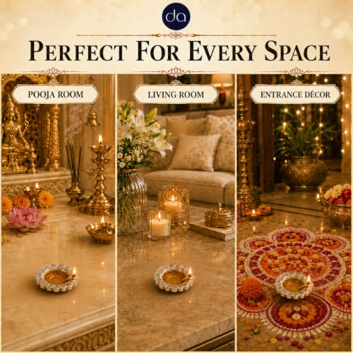 Image of 999 Silver Plated Flower Diya for Pooja - Set of 2 l Handcrafted Deepak for Home Mandir & Office, Diwali Decoration & Festive Gifting