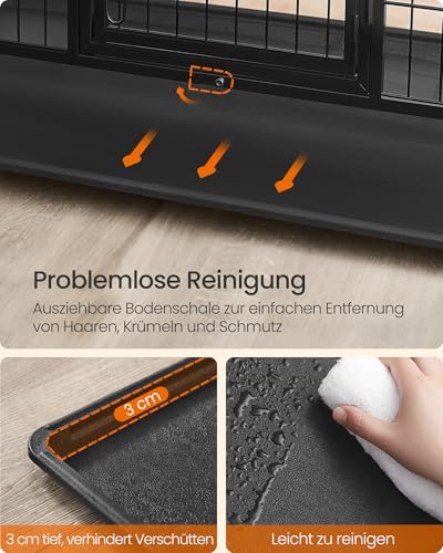 Feandrea Haustierkäfig hochbelastbar, Gitterbox, transportabel, 139 x 79 x 87 cm, für mittelgroße, große Tiere, sicher, 2 abnehmbare Türen, XXXL, tintenschwarz PPD004B01