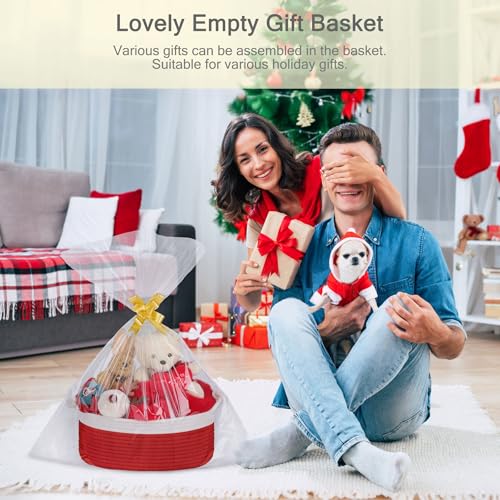 Image of Small Empty Gift Basket with Bag & Ribbons, White & Red