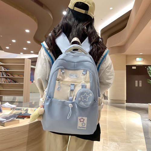 Teclado Kawaii Backpack with Cute Accessories Casual Bookbags with Pendants Lightweight Travel Daypacks (Blue)2
