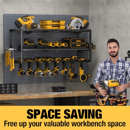 YYR Heavy Duty Power Tool Organizer Wall Mount, Cordless Drill Hanger Storage Rack, Battery Tools Holder with Charging Station Shelf for Garage Organization, Workshop, Pegboard, Shed - 32 Inch 8 Slots 9 YYR Heavy Duty Power Tool Organizer Wall Mount, Cordless Drill Hanger Storage Rack, Battery Tools Holder with Charging Station Shelf for Garage Organization, Workshop, Pegboard, Shed - 32 Inch 8 Slots - Image 9