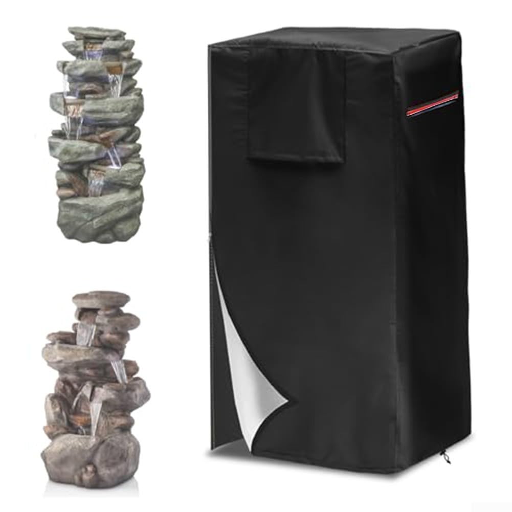 Heavy Duty Waterproof Garden Fountain Cover 600D Oxford, 23.8x19x40 Inch Outdoor Water Feature Protector with Zipper Drawstring, Windproof Dust Rain Shield for