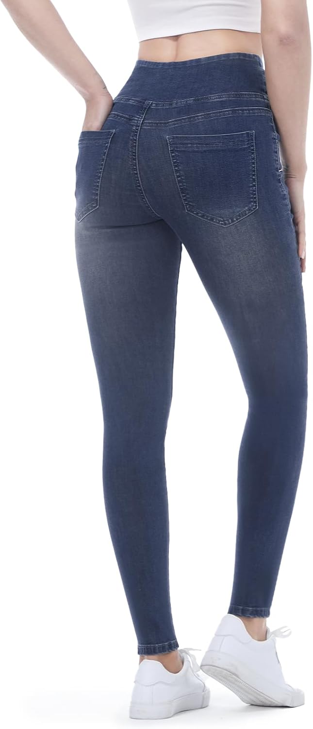 Pull on Skinny Jeans for Women, Stretchy High Waisted Leggings Trendy Tummy Control Demin Jegging with Pockets - Image 2