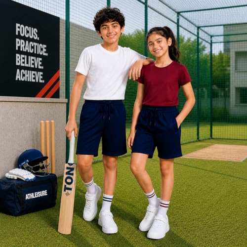 Image of RISH Kids Dri-Fit Sports Shorts for Boys & Girls | Breathable Polyester Activewear Shorts with Elasticated Waist, Drawstring & 2 Side Pockets | Solid Colours | Single and Multi Packs