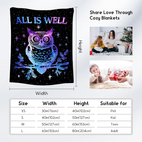 Owl Blanket for Women, Cute Soft Throw Gifts for Girls, Cozy Flannel Throw Blankets for Couch Office, Black 60"x80"