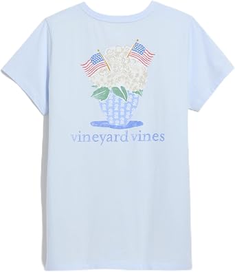 Vineyard Vines Womens Watercolor Hydrangea and Flags Vase Short-Sleeve Pocket Tee