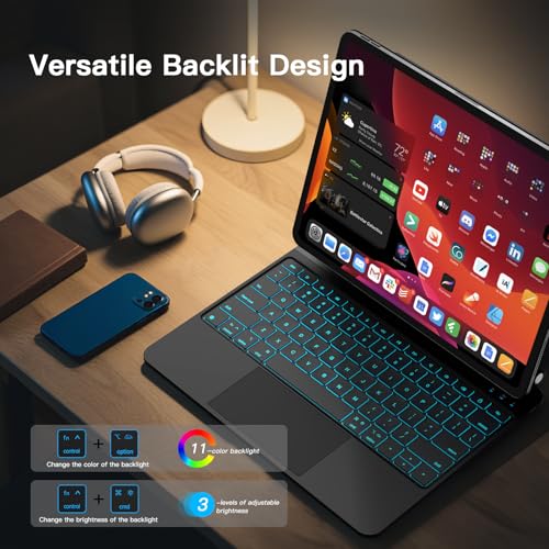 Image of RAYMCRAFT for iPad Air 13-inch Case with Keyboard (M4 /M3 /M2, 2026 /2025 /2024) & iPad Pro 12.9 inch (6th /5th /4th /3rd) Magic Keyboard, 11-Color Backlight, Multi-Touch Trackpad with Safe Pencil Buckle, Black