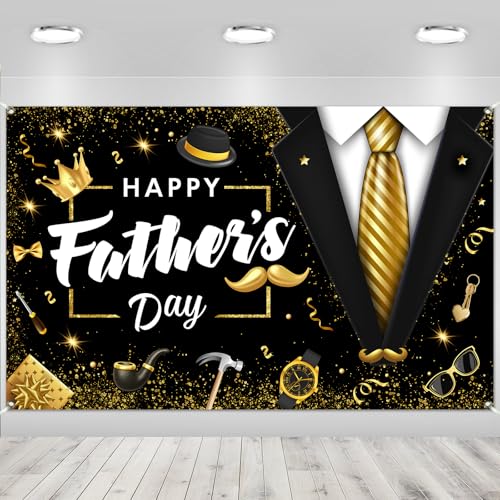 Black Happy Fathers Day Banner Decorations 5.93.6Ft Black Suit Tie Fathers Day Backdrops for Photography Best Dad Ever Party Decorations Banner Indoor Outdoor 7143Inch Polyester