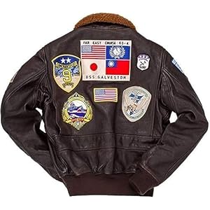 G1 Bomber Air Force Echt Koe Lederen Maverick Aviator Bomber Lederen Bont Kraag Flight Jacket met Borduurwerk Patches