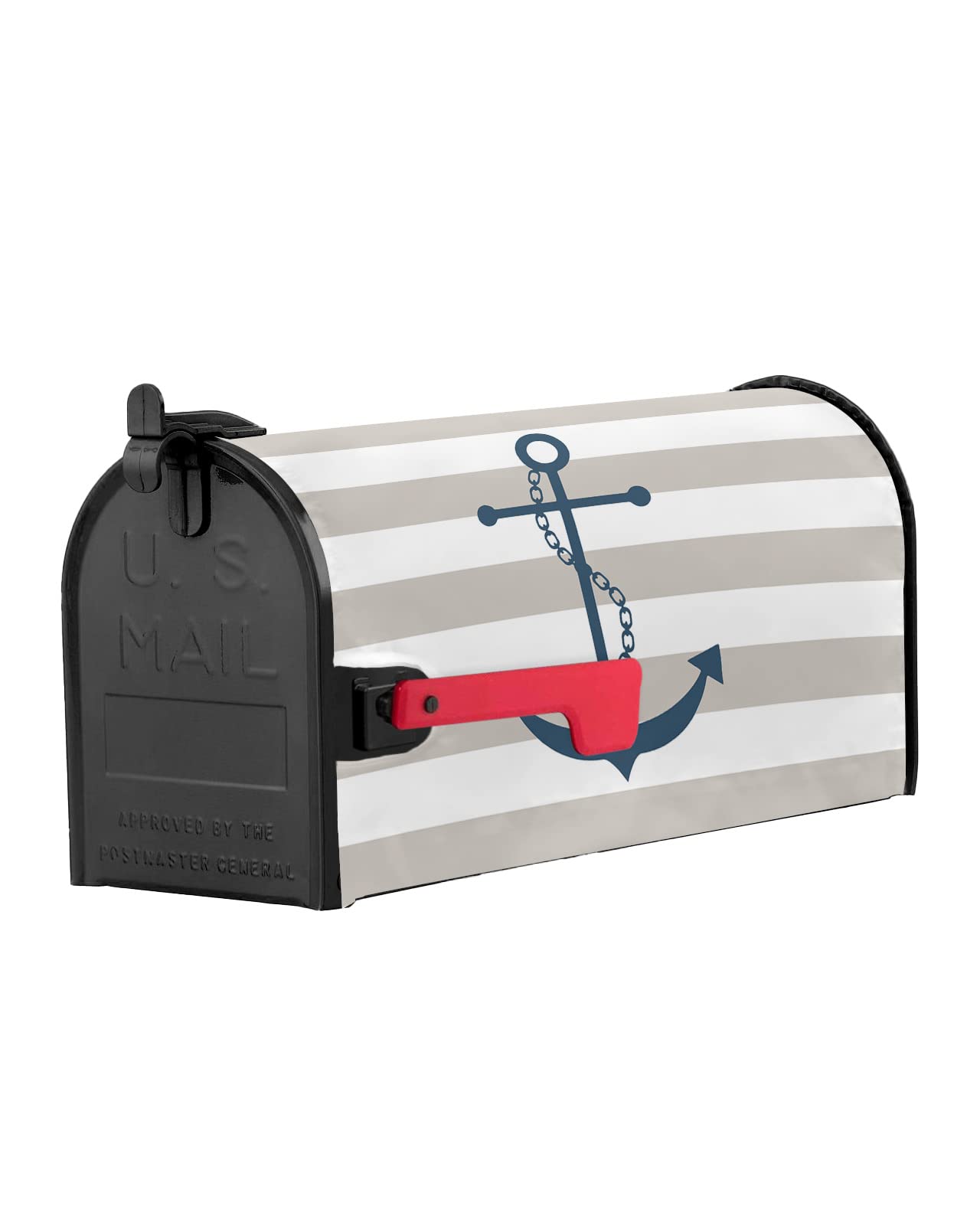 Mailbox Cover Magnetic Mailbox Wraps, Nautical Anchor Beige and White Striped Mailbox Covers Standard Size 18x21 Inch Mail Wrap Post Letter Box Decoration for Outdoor Gardern Yard