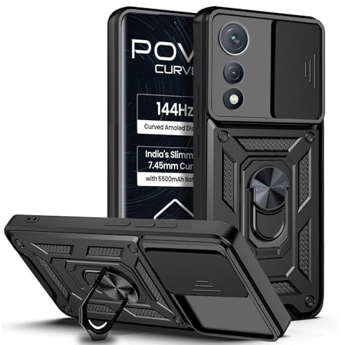 Image of AESTMO Tough Armor Tecno Pova Curve 5G Bumper Back Case Cover | Ring Holder & Sliding Camera Shield Cover | 360 Degree Protection Back Case Cover for Tecno Pova Curve 5G (Black)