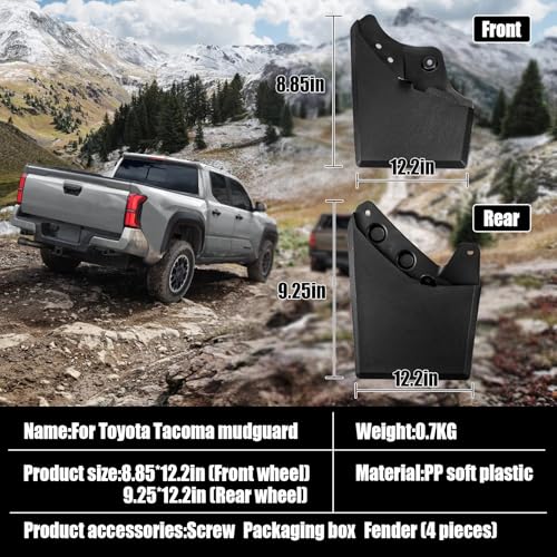 Image of Mud Flaps Splash Guards Compatible with Toyota Tacoma 2024 Accessories Front and Rear Mud Guards 4PCS No Drilling Heavy Duty Fender Mudguards Kit with Hardware Accessories