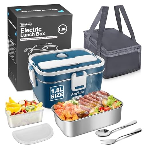 Anykuu 100W 1.8L Fiambrera Electrica Extra Grande 3 en 1 Tartera Eléctrica Cuenco eléctrico Portatil 12V/24V/220V con Bolsa Térmica y Cubiertos-Acero Inoxidable para Coche Camión y Trabajo
