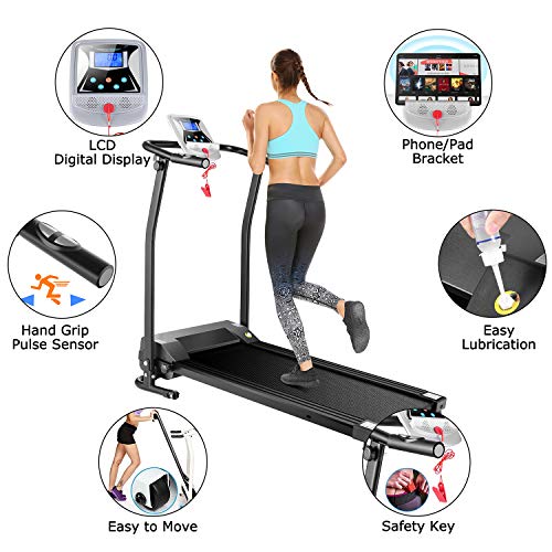 Mauccau Folding Electric Treadmill Exercise Machine with LCD Display Fitness Trainer Walking Running Machine for Home Gym (Black) - Thumbnail 2