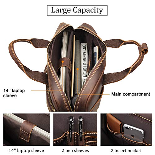 Image of Augus Leather Briefcase for Men, 16 Inch, Full-Grain Leather, YKK Zipper