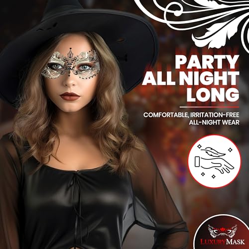Image of Masquerade Mask for Women with Rhinestones - Elegant Metal Half Face Mask for Masquerade Parties, Mardi Gras, & Themed Events