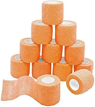 Nutoko 12 Rolls Vendaje Autoadhesivo Vendaje Deportivo Venda Cohesiva para Mascotas Vendas Elástico Adhesiva Impermeables Cinta Autoadhesiva para Manos, Pie, Rodillas Esguinces 5cm (Naranja)