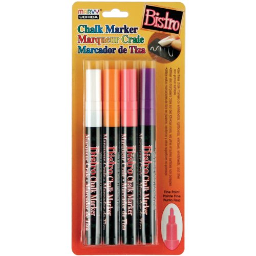 Uchida, 482-4H, 4 Piece, Bistro Fine Line Chalk Marker Set, Fluorescent Colors