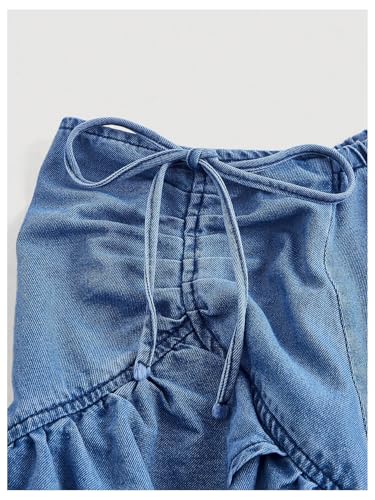 SOLY HUX Women's Plus Size Ruffle Jean Skirt Y2k Bow Layered Asymmetrical Midi Denim Skirts3