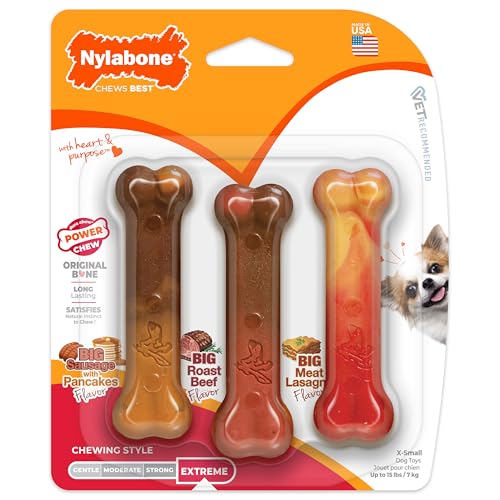 Nylabone Power Chew Original Bone Dog Chew Toys X-Small 3 Count