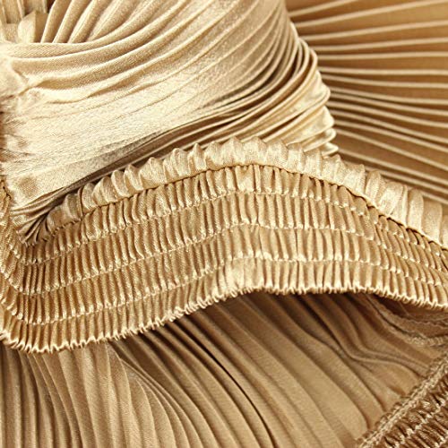 ebossy Women's Boho Satin Metallic Pleated Accordion Skirts Elastic High Waist Flowy A Line Shirring Maxi Long Skirt (One Size, Gold)2