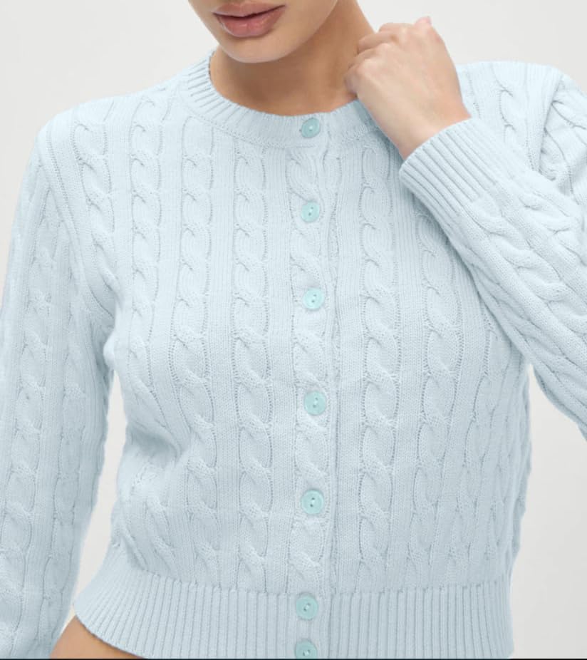 Women Y2k Cute Button Up Open Front Cable Knit Cropped Cardigan Preppy Long Sleeve Pullover Sweater Fall Outfits2