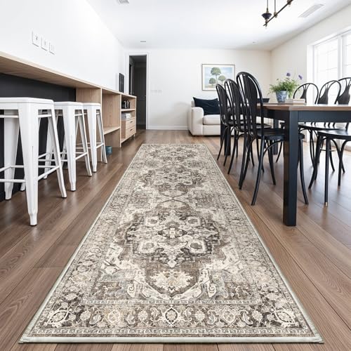 4x12 Washable Hallway Runner Rug: Soft Kitchen Rug Non Slip Rug Runner with Rubber Backing for Living Room Bedroom Non Shedding Farmhouse Carpet Runner Rug (Beige, 4x12)