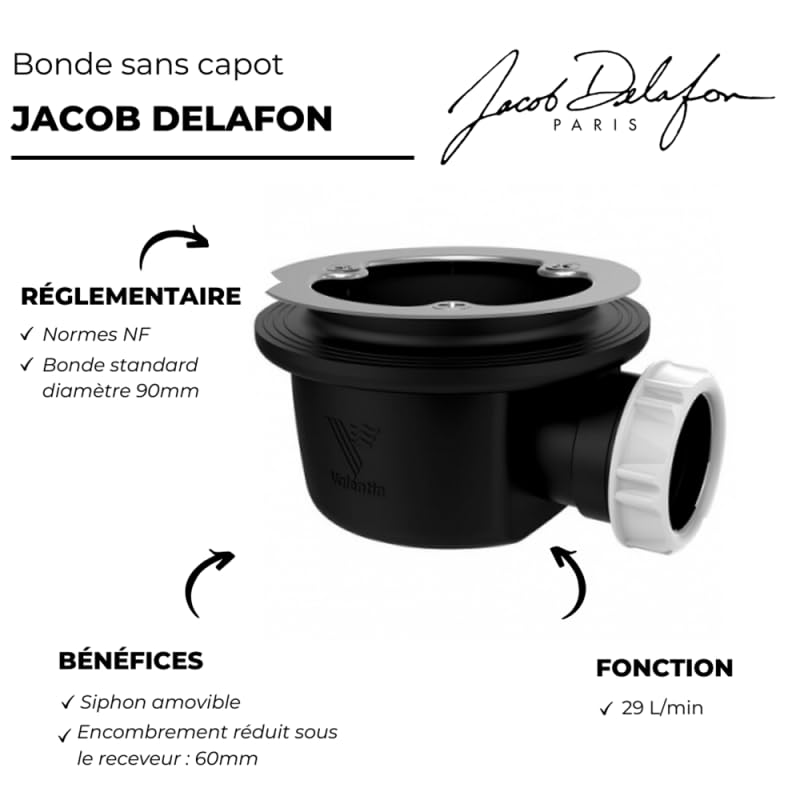 Bonde de douche sortie horizontale sans capot JACOB DELAFON