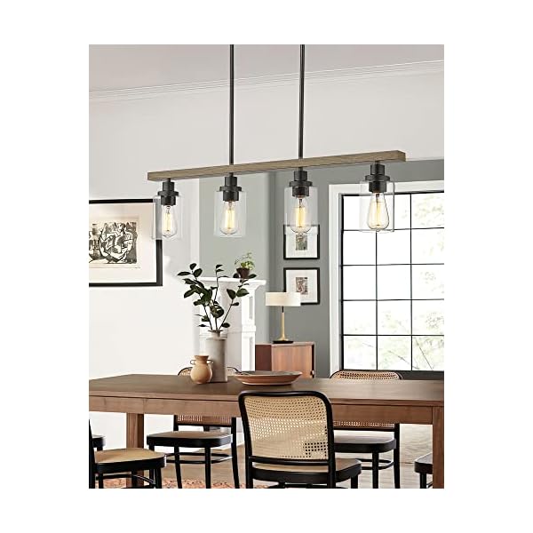 Cargifak 4-Light Kitchen Island Lighting, 36.6 inch Farmhouse Linear Chandeliers, Pendant Light Fixture with Wood Grain Finish for Dining Room Pool Table, 4806-4P-BK Cargifak 4-Light Kitchen Island Lighting, 36.6 inch Farmhouse Linear Chandeliers, Pendant Light Fixture with Wood Grain Finish for Dining Room Pool Table, 4806-4P-BK